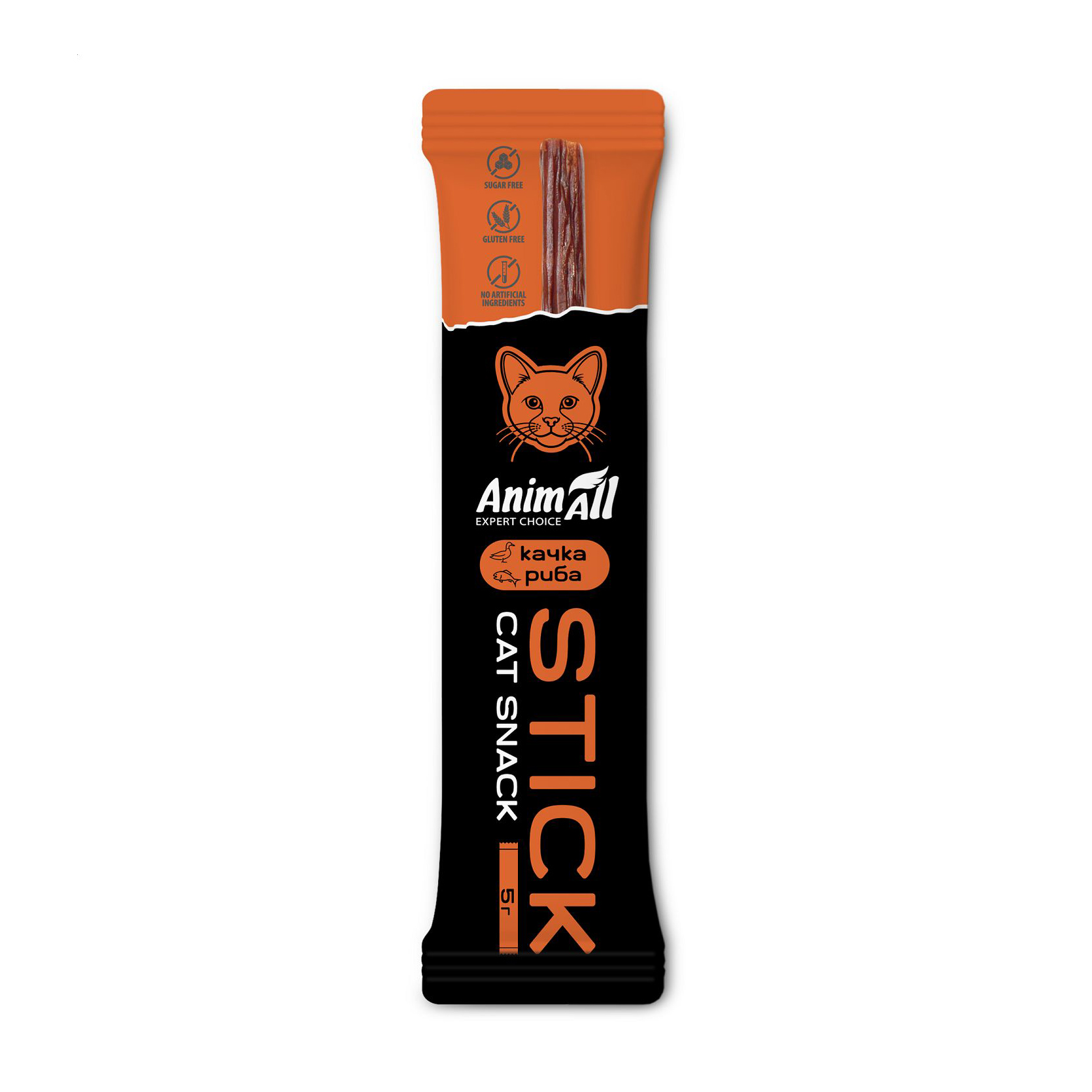 

Ласощі для котів AnimAll Stick з качкою та рибою, 5 г