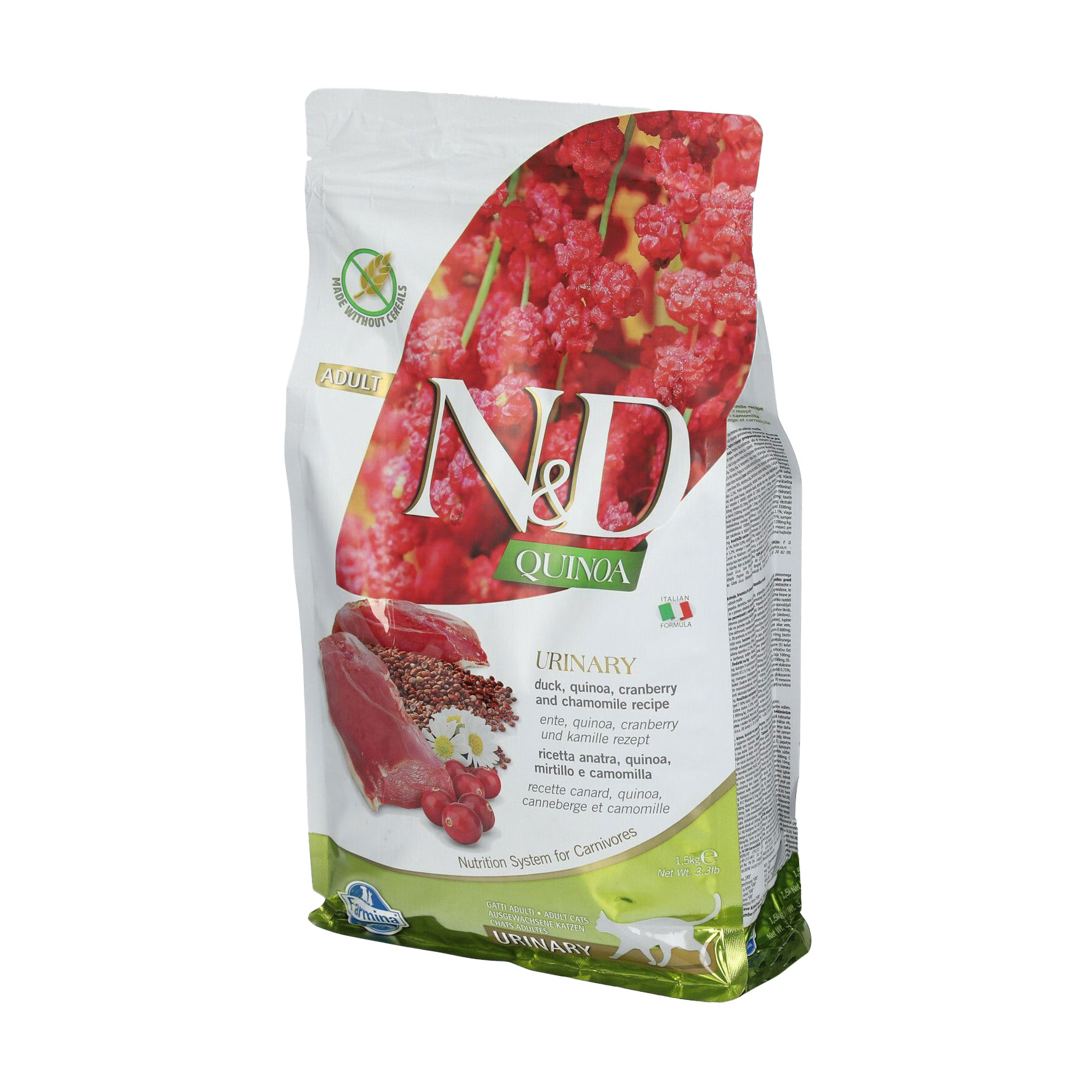 

Беззерновий сухий корм для дорослих котів Farmina N&D Quinoa Urinary Adult для профілактики сечокам'яної хвороби, 1.5 кг