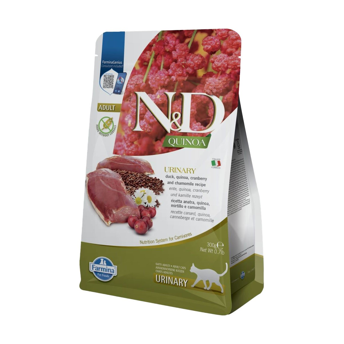 

Беззерновий сухий корм для дорослих котів Farmina N&D Quinoa Urinary Adult для профілактики сечокам'яної хвороби, 300 г