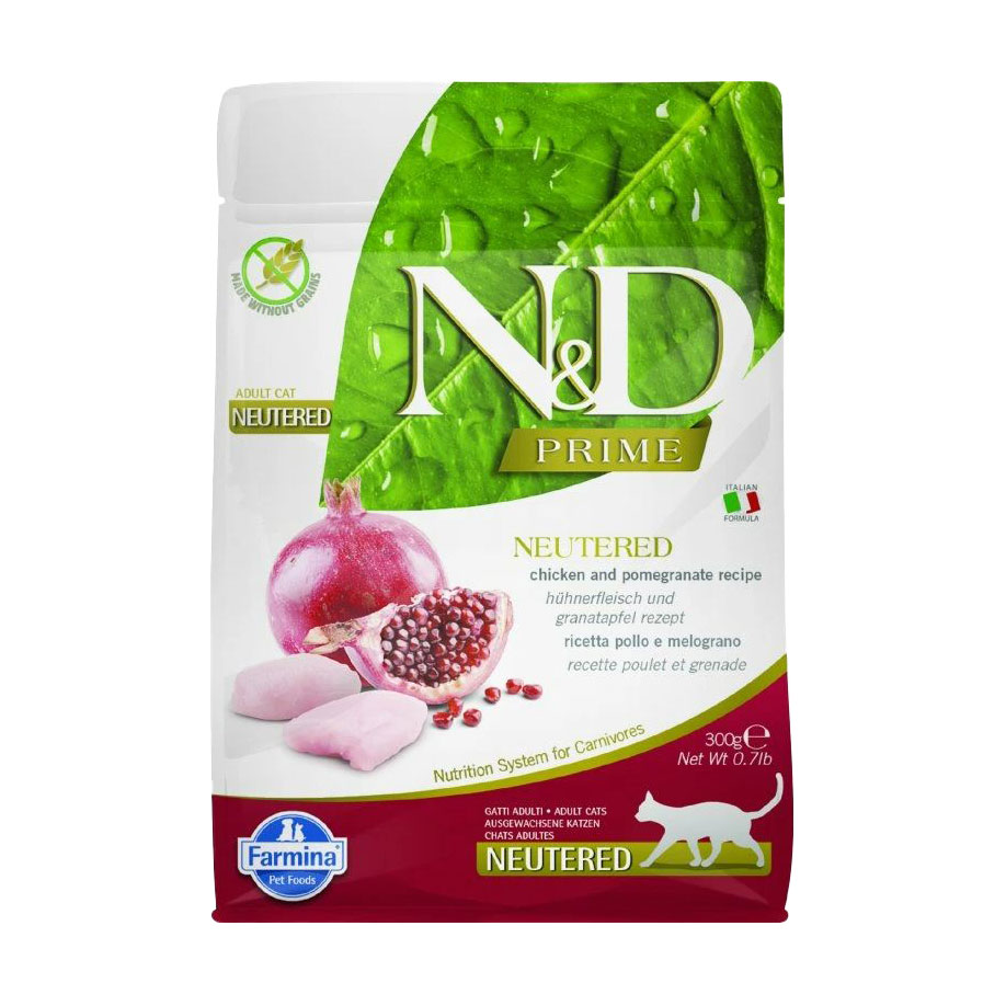 

Беззерновий сухий корм для стерилізованих дорослих котів Farmina Prime Neutered Adult з куркою та гранатом, 300 г