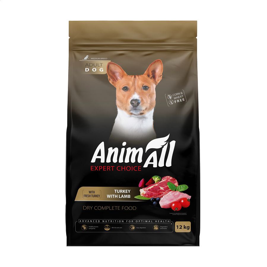 

Сухий корм для дорослих собак середніх порід AnimAll зі свіжою індичкою та ягням, 12 кг