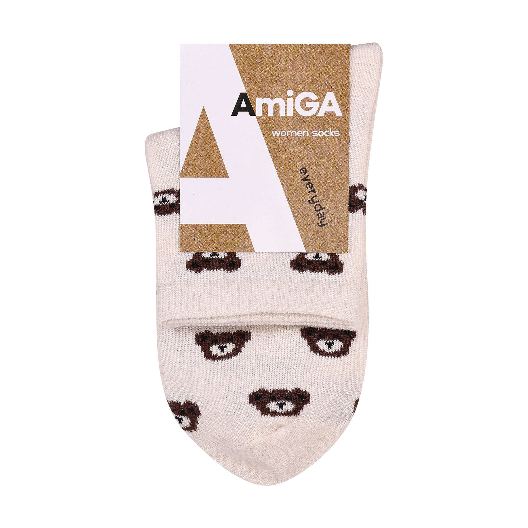 

Шкарпетки жіночі AmiGA Ведмідь коричневий на молочному тлі, розмір 23-25