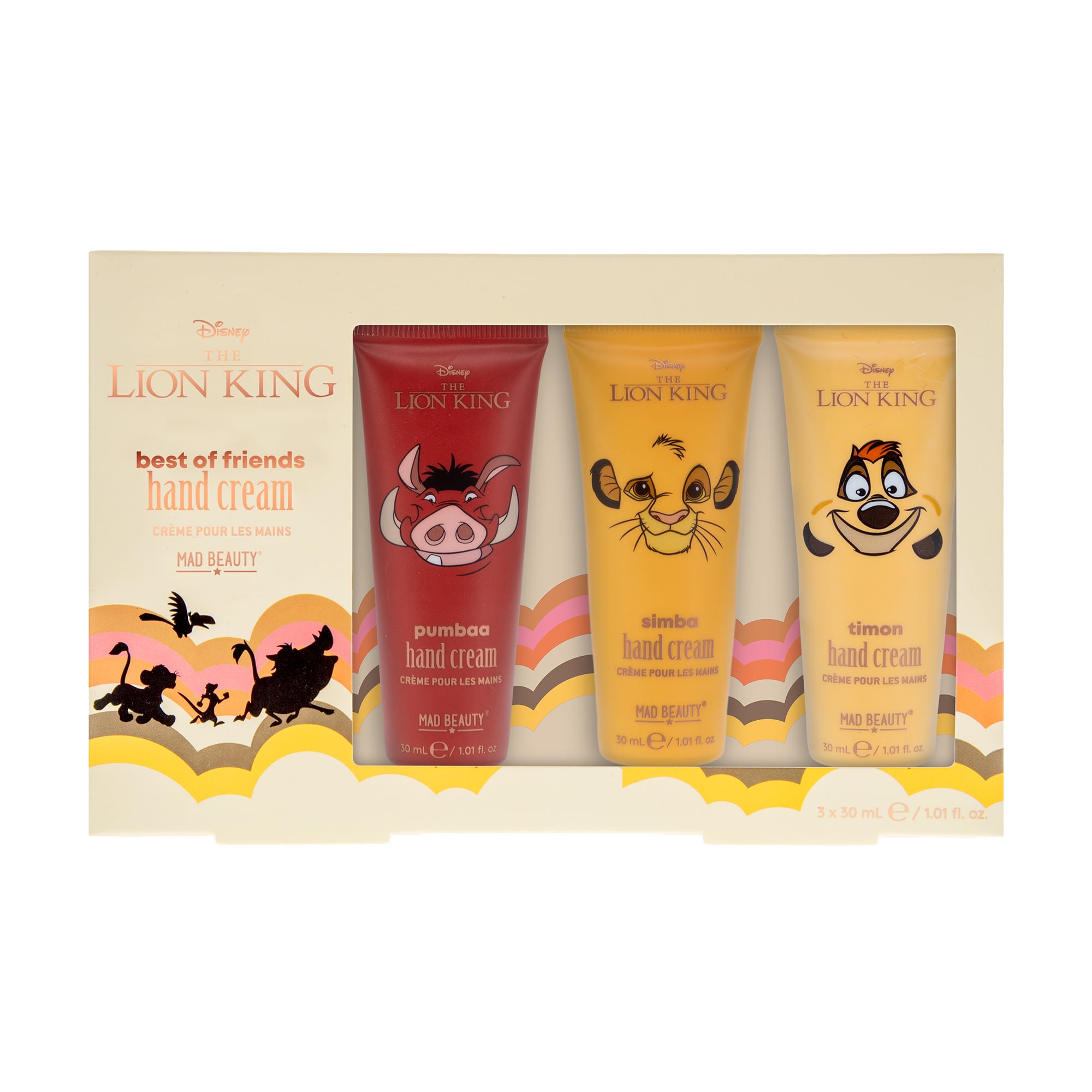

Набір кремів для рук Mad Beauty Disney The Lion King Best of Friends Hand Cream (Pumbaa, 30 мл + Simba, 30 мл + Timon, 30 мл)
