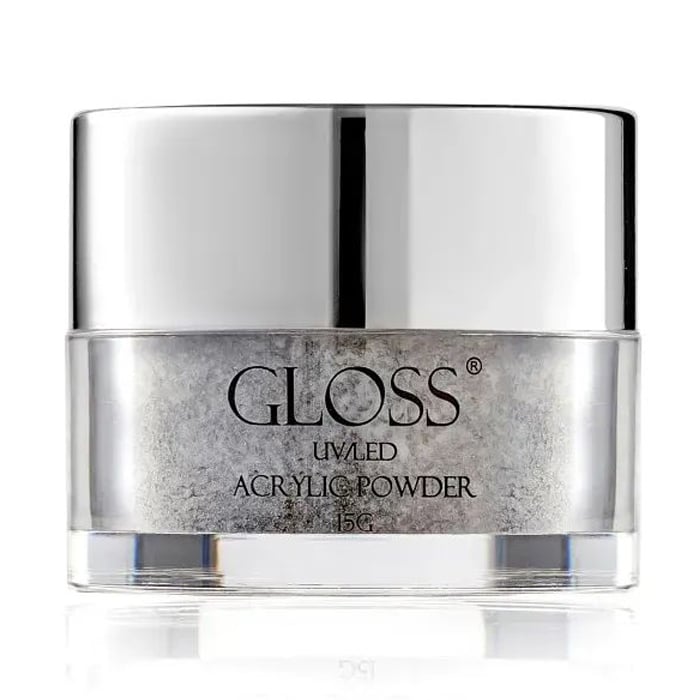 

Акрилова пудра для нігтів Gloss UV/LED Acrylic Powder 032 Темно-сірий з галографічними та чорними блискітками, 15 г