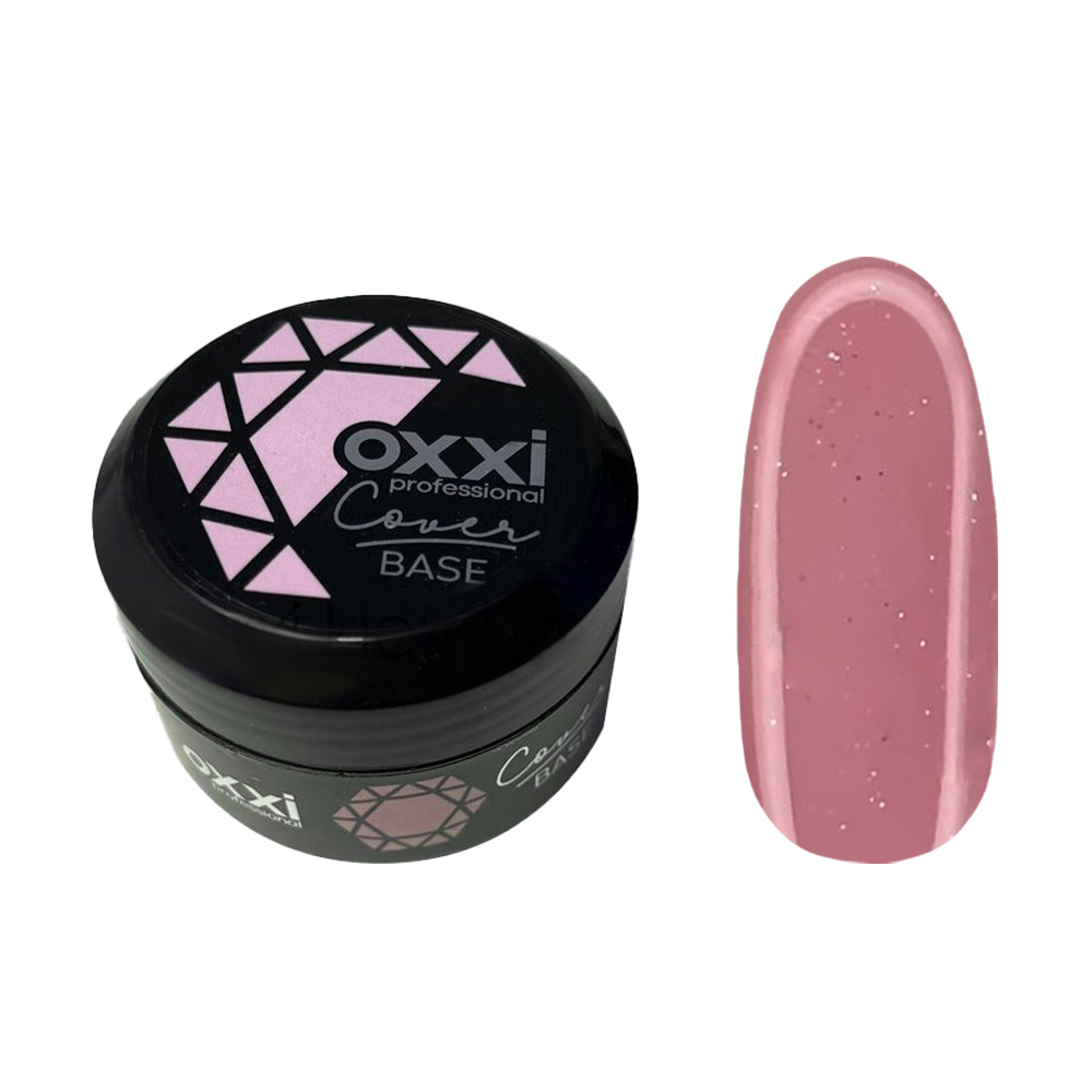 

Камуфлювальна база-коректор для гель-лаку Oxxi Professional Cover Base 08 Ніжно-рожева зі срібним шиммером, 30 мл