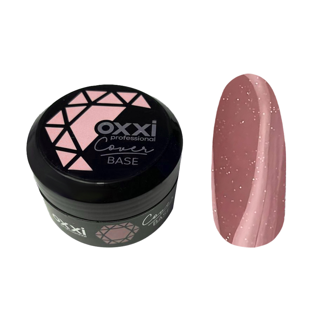 

Камуфлювальна база-коректор для гель-лаку Oxxi Professional Cover Base 10 Ніжно-рожева зі срібним шиммером, 30 мл