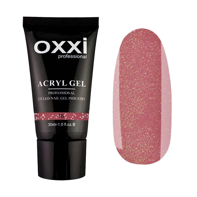 

Акрил-гель для нігтів Oxxi Professional Acryl Gel 16 Рожевий з золотим мікроблиском, 30 мл
