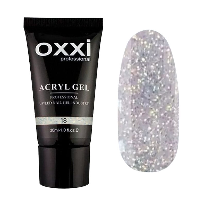 

Акрил-гель для нігтів Oxxi Professional Acryl Gel 18 Прозорий з голографічними блискітками, 30 мл