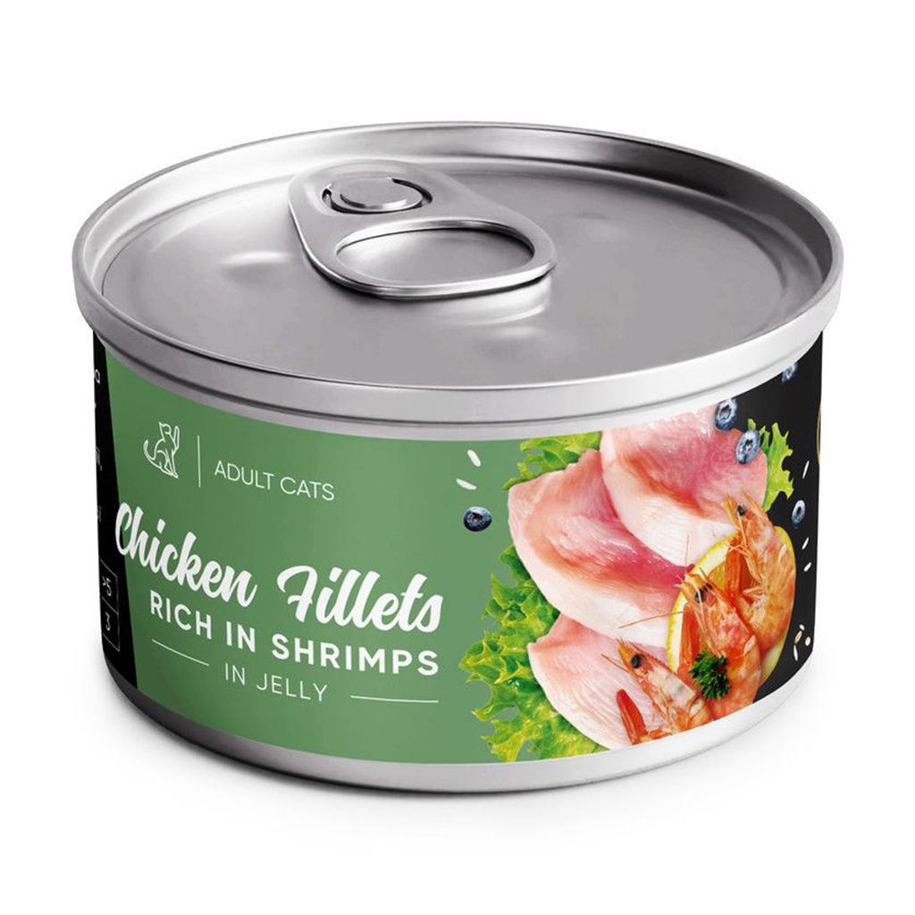 

Вологий корм для дорослих котів Savory Chicken Fillets Rich In Shrimp In Jelly філе курки з креветками в желе, 70 г