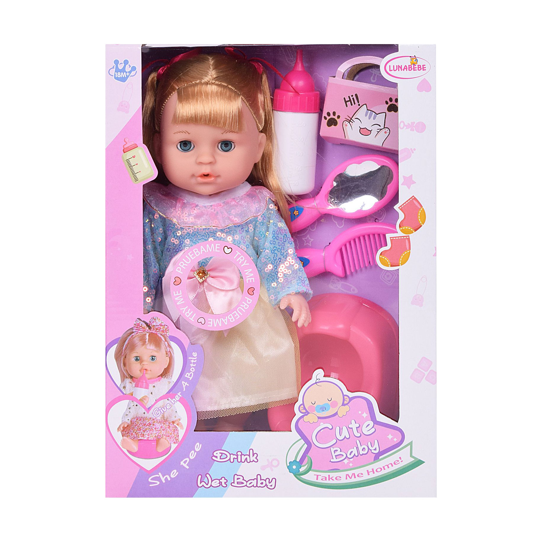 

Лялька-пупс Lunabebe з волоссям та аксесуарами, зі звуковими та функціональними ефектами, 30 см, від 1.5 року (7086639)