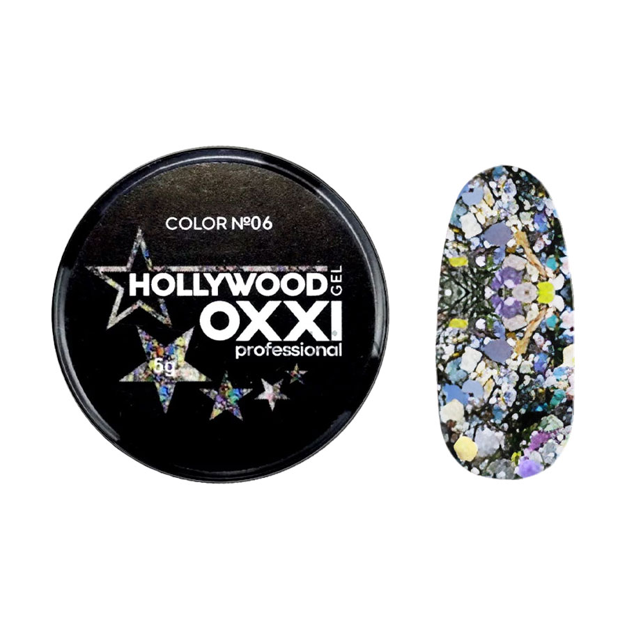 

Глітерний гель для манікюру Oxxi Professional Hollywood 6 Срібло з голографічним ефектом, 5 г