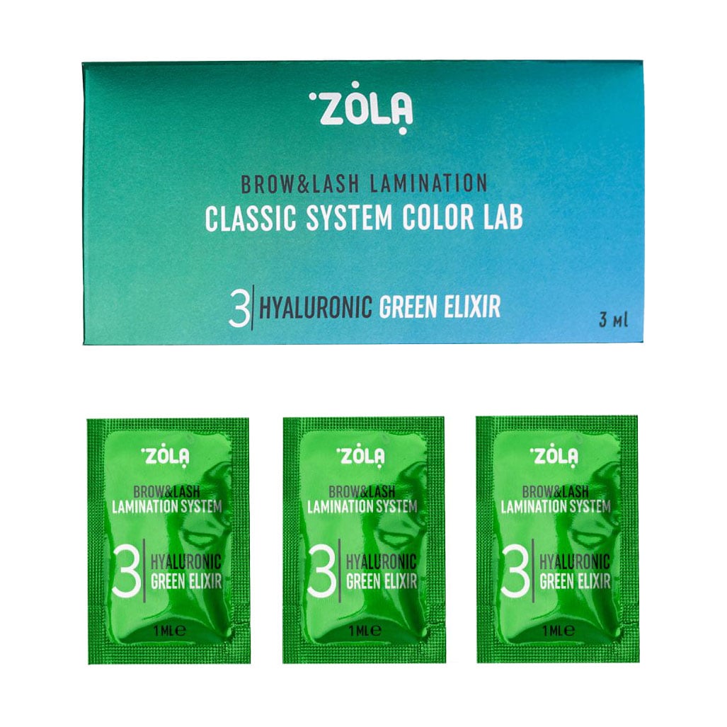 

Набір для ламінування брів та вій Zola Brow & Lash Lamination Classic System Color Lab 03 Hyaluronic Green Elixir, 3*1 мл
