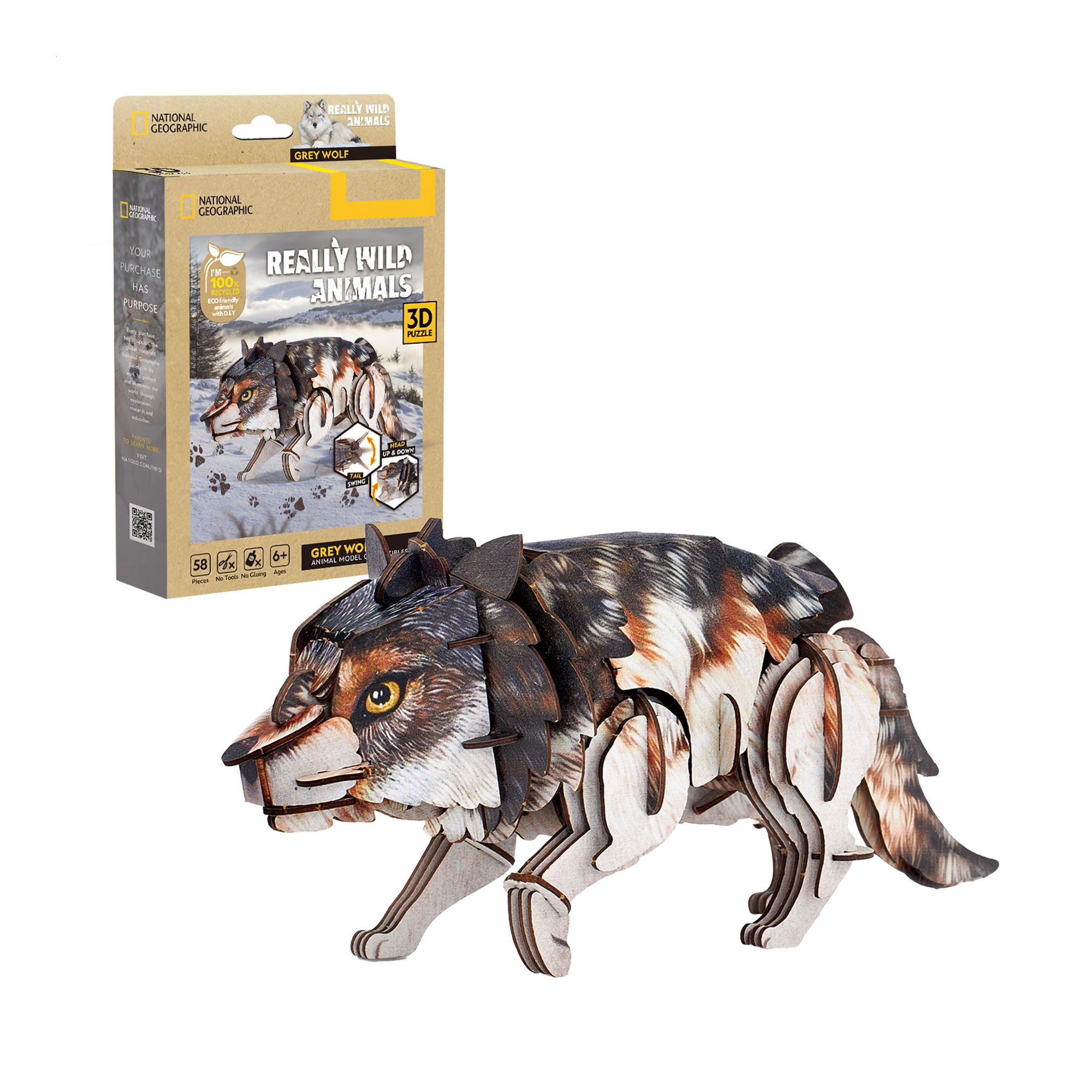 

3D-конструктор CubicFun Дикі тварини Сірий вовк, від 6 років, 6.9*4.6*14.7 см, 58 деталей (DS1180h)