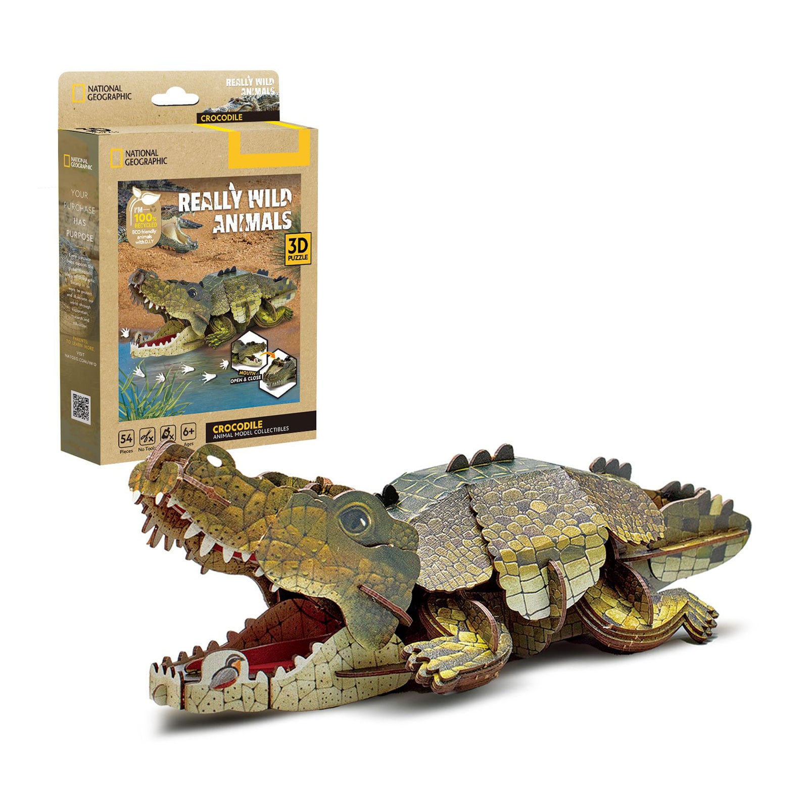 

Тривимірна головоломка-конструктор CubicFun Дикі тварини Крокодил, від 6 років, 4.2*6.1*15.3 см, 54 деталі (DS1182h)