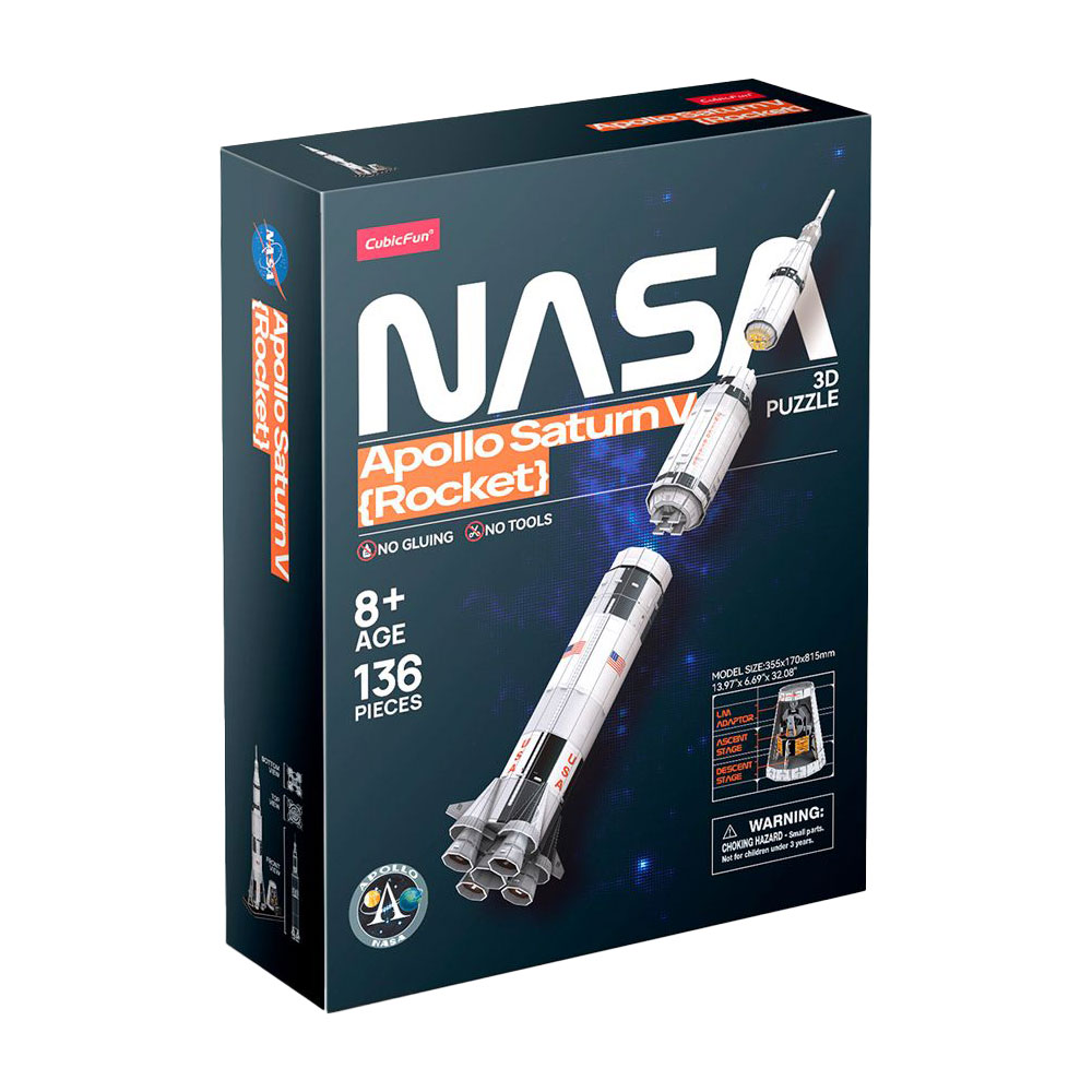 

Тривимірна головоломка-конструктор CubicFun NASA Ракета Аполлон Сатурн-5, від 8 років, 35.5*17*81.5 см, 136 деталей (DS1059h)
