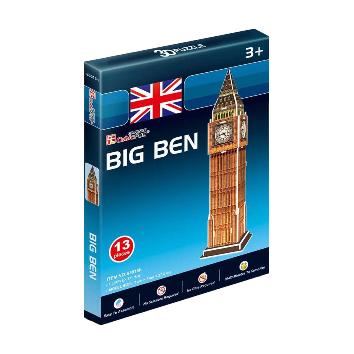 

Тривимірна головоломка-конструктор CubicFun Міні Біг Бен, від 3 років, 7*7*27.4 см, 13 деталей (S3015h)