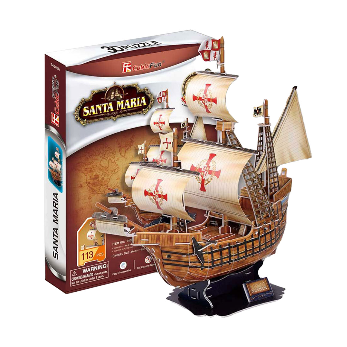 

Тривимірна головоломка-конструктор CubicFun Корабель Санта-Марія, від 4 років, 44*16*39 см, 113 деталей (T4008h)