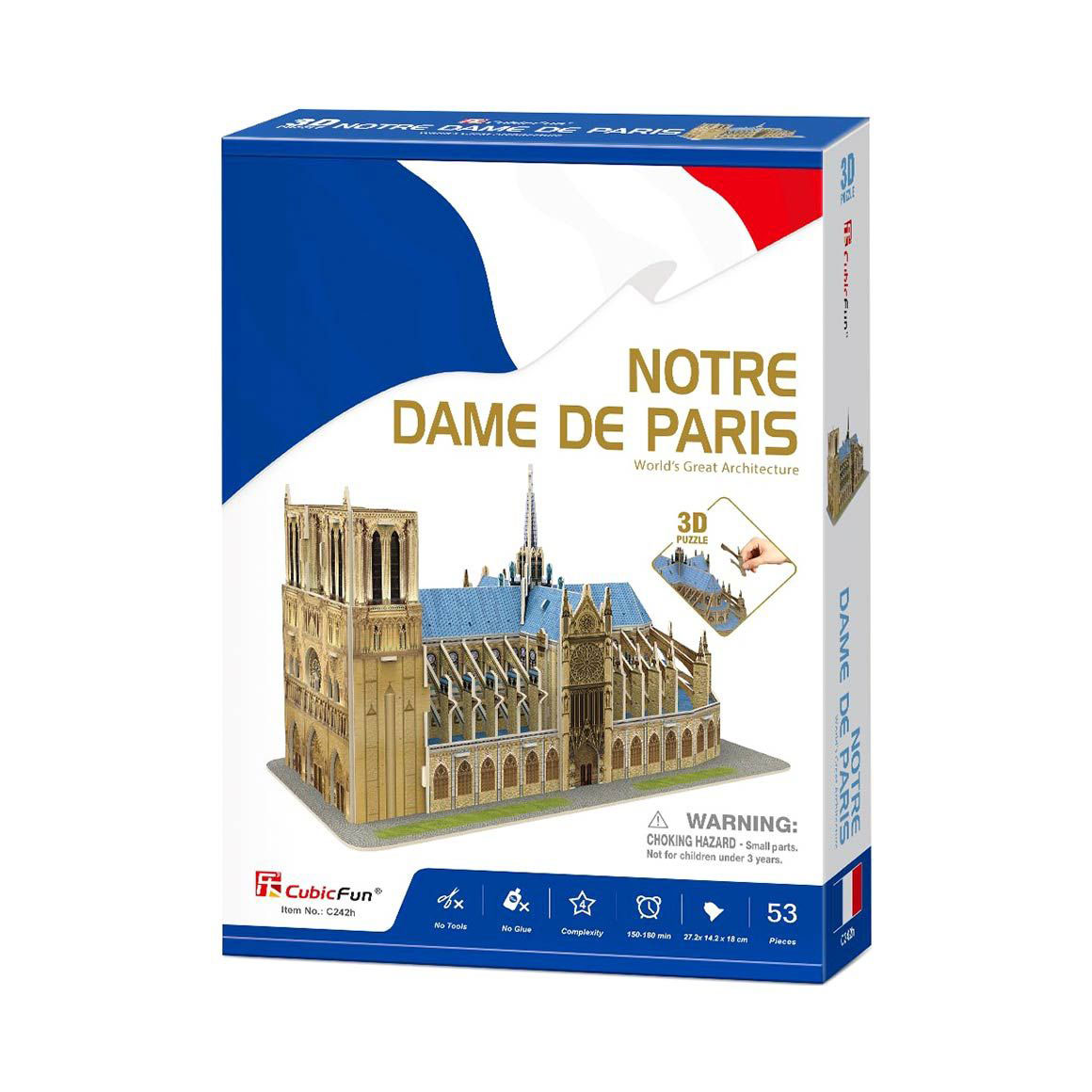 

Тривимірна головоломка-конструктор CubicFun Нотр-Дам де Парі, від 4 років, 27.2*14.2*18 см, 53 деталі (C242h)