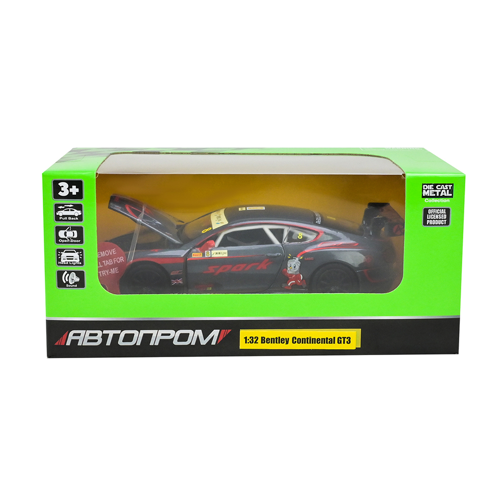 

Автомодель Автопром Bentley Continental GT3, 1:32, зі світлом та звуком, у коробці, від 3 років, 14.5*6*3.5 см (68353C)