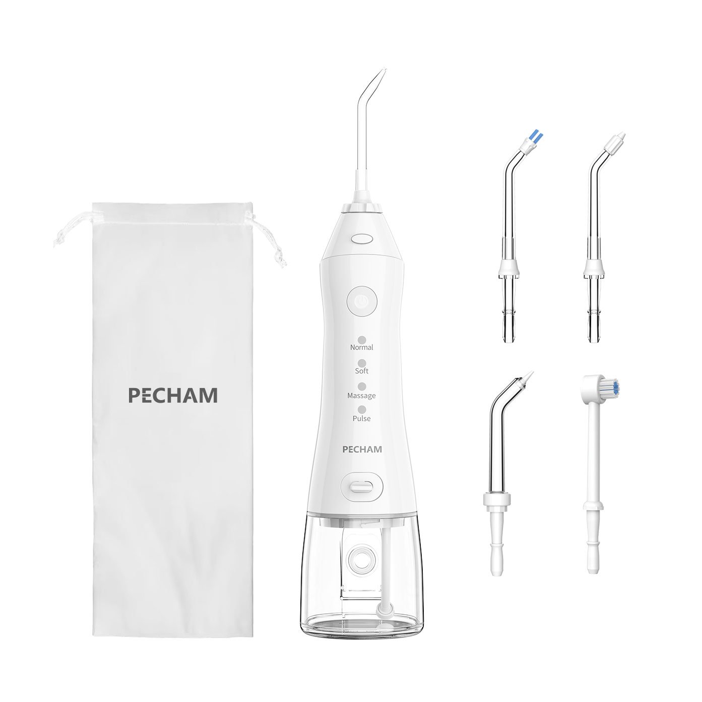 

Портативний іригатор для ротової порожнини PECHAM Travel White PC-1581 з 4 насадками, білий