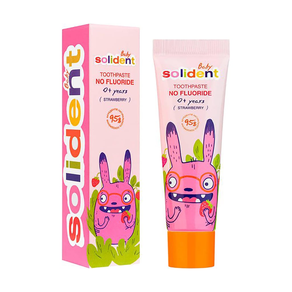 

Дитяча зубна паста Solident Baby без фтора, зі смаком полуниці, від народження, 30 мл