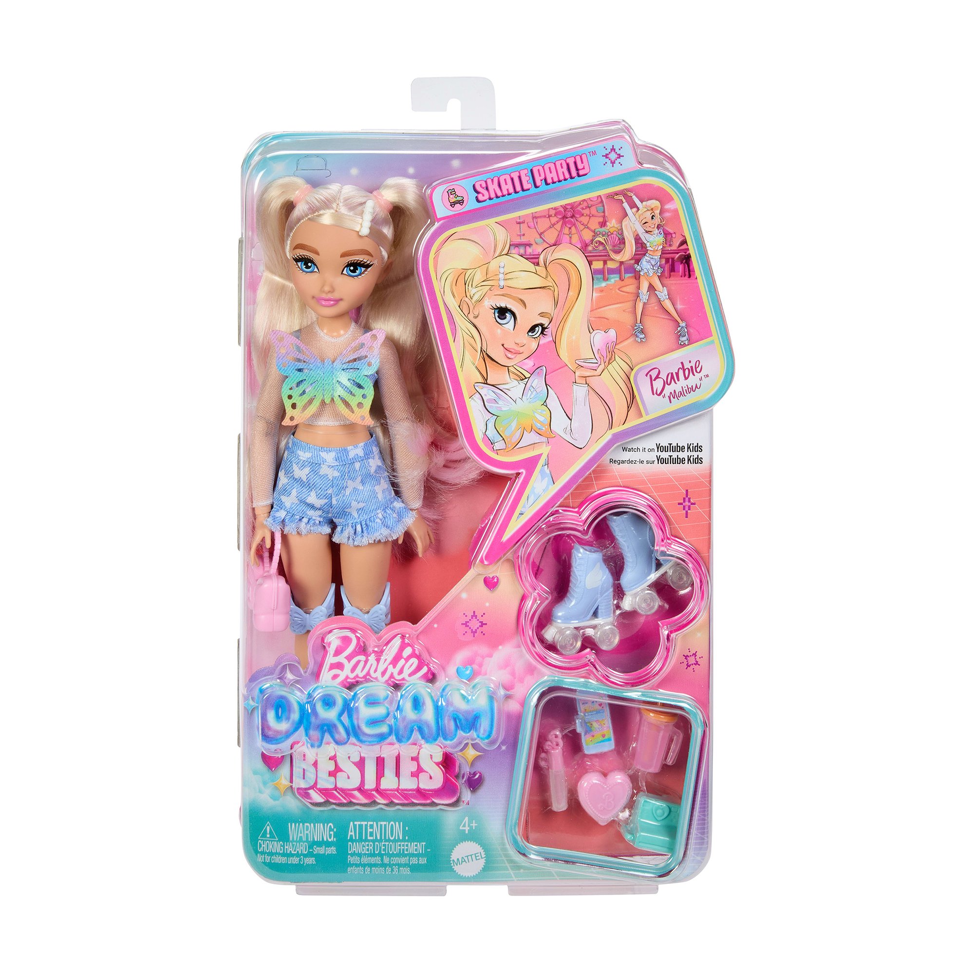 

Лялька Barbie Dream Besties Малібу на роликах, з аксесуарами, від 4 років, 29 см (JFX96)