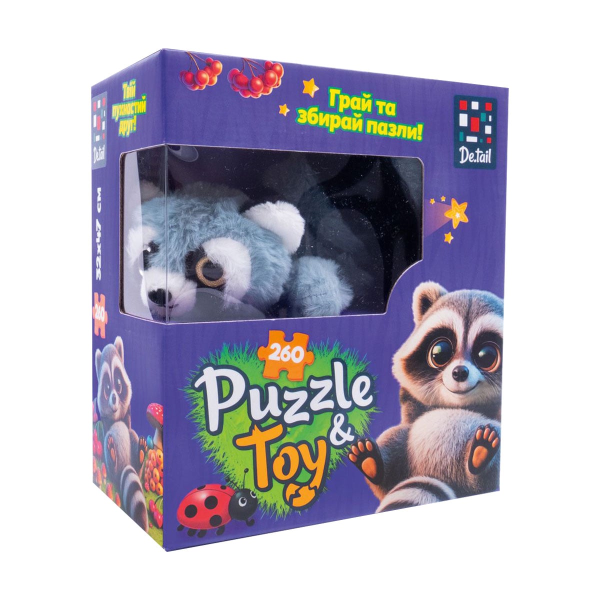 

Пазли De.tail Єнотик, з іграшкою, від 3 років, 260 деталей (DT200-09)