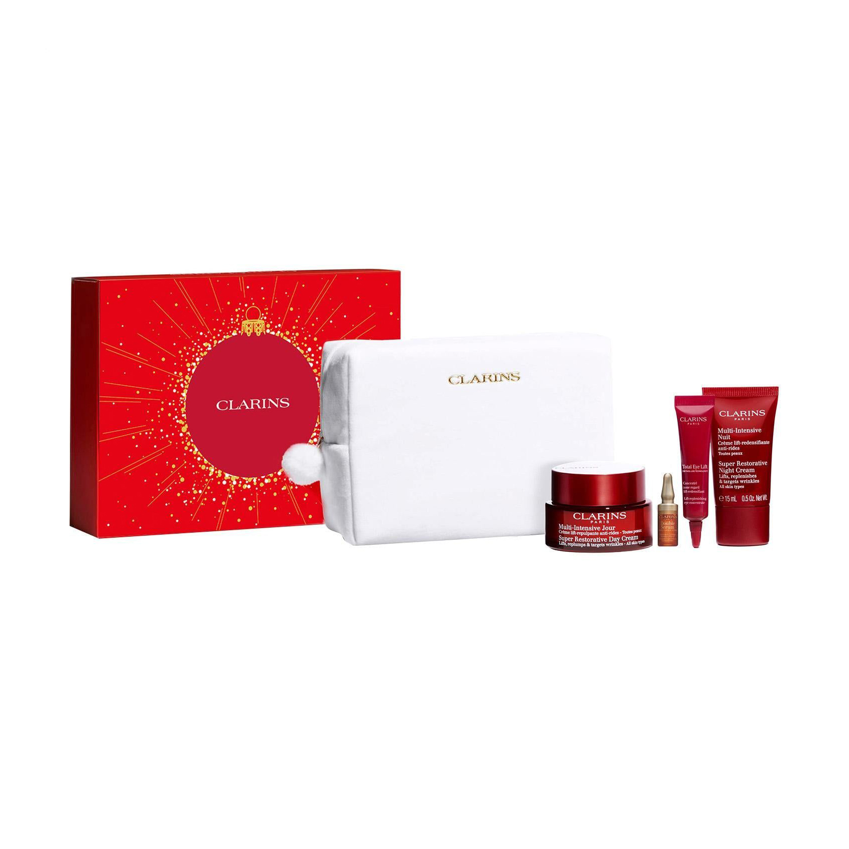 

Набір для догляду за обличчям Clarins Value Set Multi-Intensive Xmas 25 (крем, 50 мл + крем, 15 мл + крем, 7 мл + сироватка, 1.9 мл + косметичка, 1 шт)