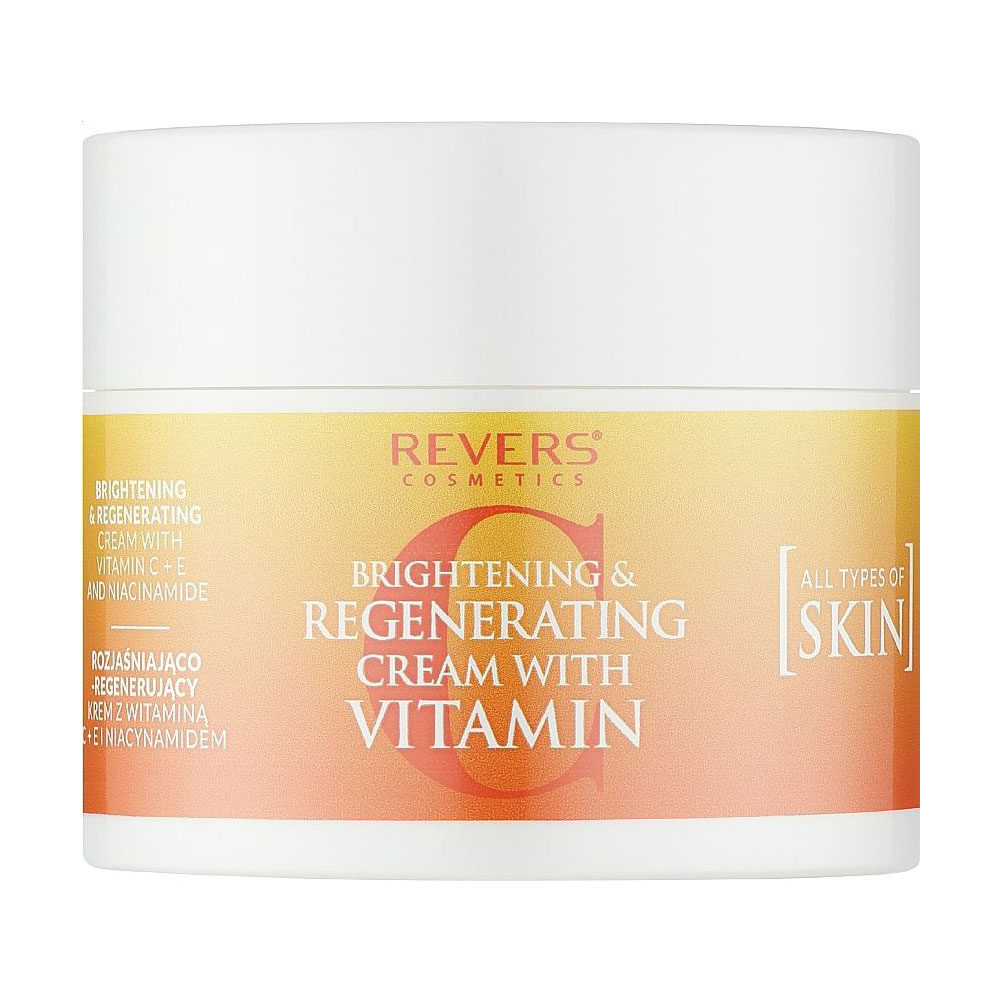 

Освітлювальний крем для обличчя та шиї Revers Cosmetics Brightening Regenerating Cream з вітаміном С, 50 мл