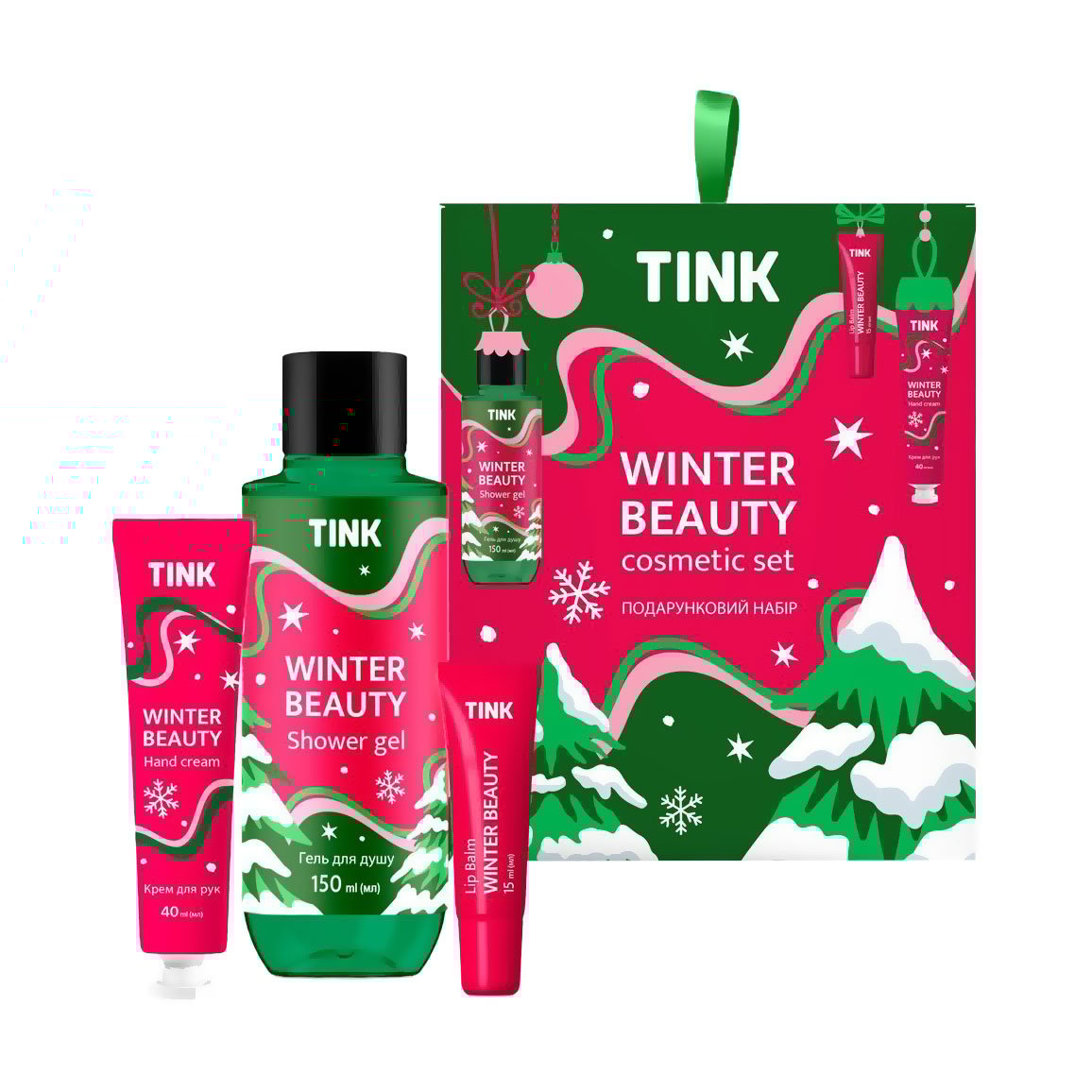 

Набір для догляду за тілом та обличчям Tink Winter Beauty (крем для рук, 40 мл + бальзам для губ, 15 мл + гель для душу, 150 мл)