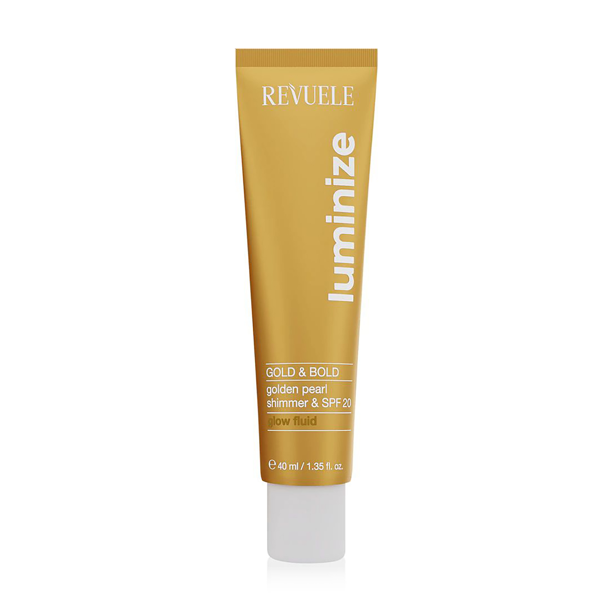 

Мерехтливий флюїд для обличчя та тіла Revuele Luminize Gold & Bold Glow Fluid SPF 20, 40 мл