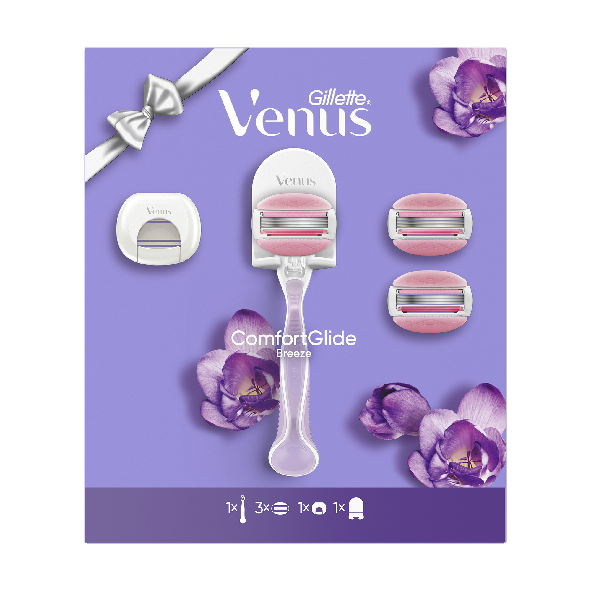 

Подарунковий набір для гоління жіночий Gillette Venus ComfortGlide Breeze (станок (бритва) з 3 змінними картриджами + дорожній футляр + кріплення)