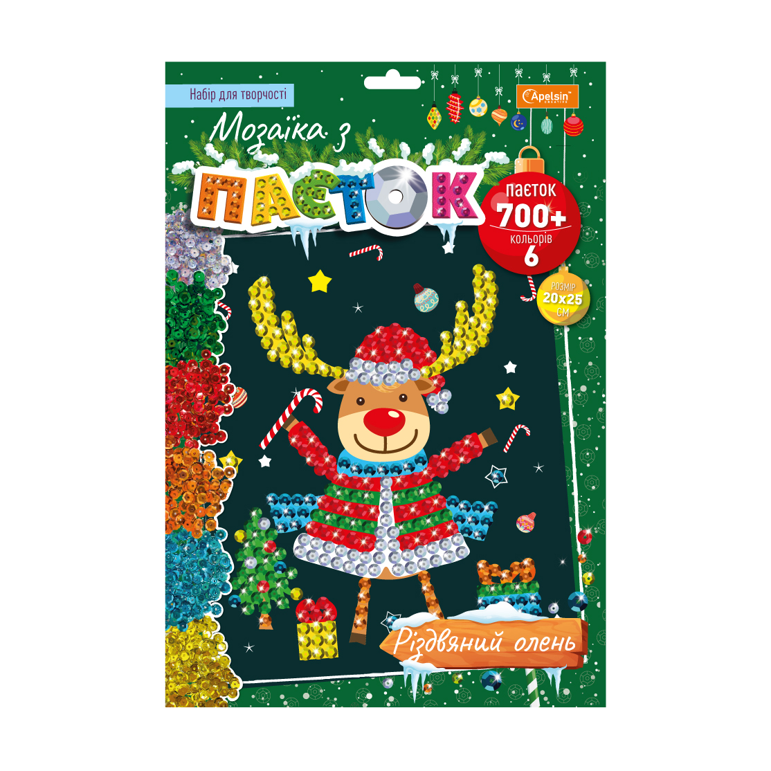

Набір для творчості Апельсин Мозаїка з паєток Різдвяний олень, від 6 років, 21*31 см (НТ-37-03)