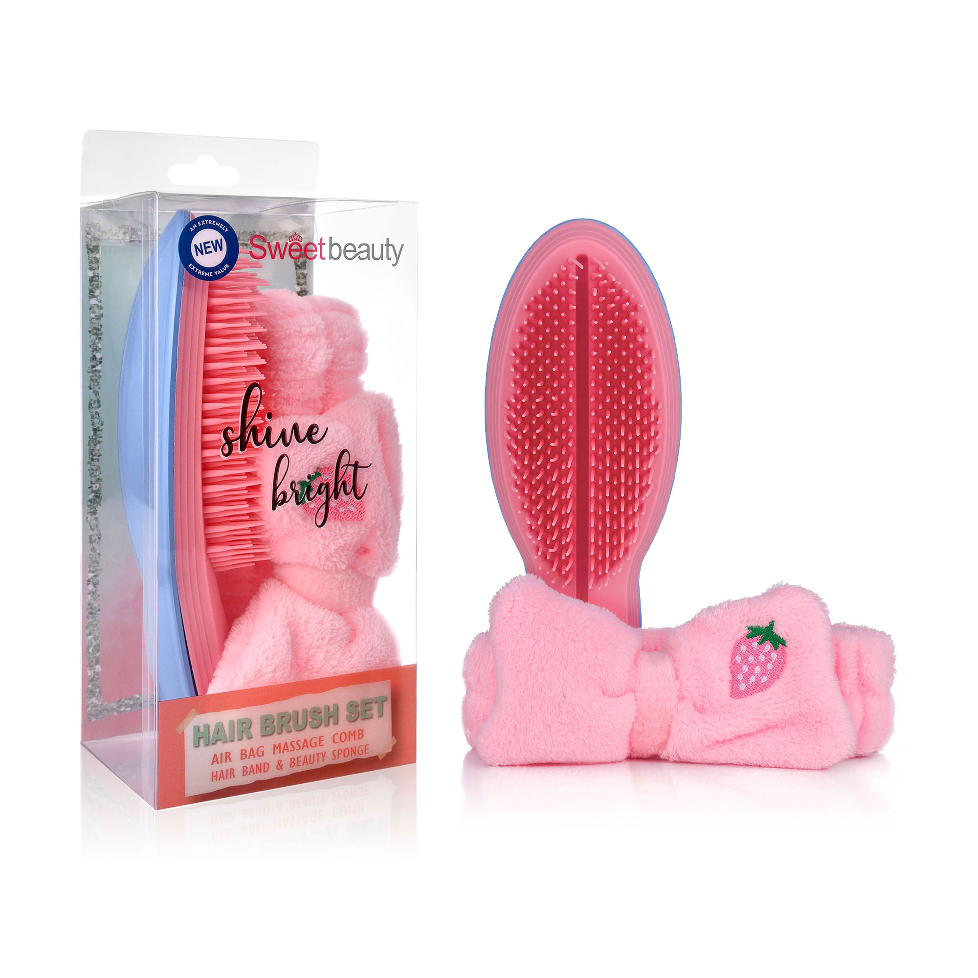 

Набір для волосся K.O.S (пов'язка, 1 шт + масажна щітка блакитна, 1 шт)