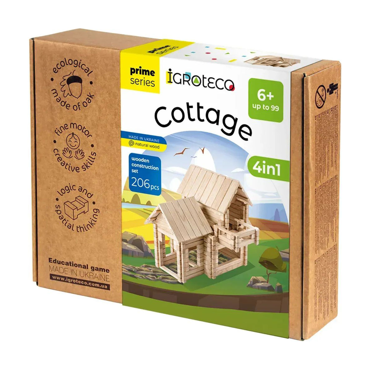 

Дерев'яний конструктор Igroteco Котедж 4 в 1, 206 деталей, від 6 років (900323)