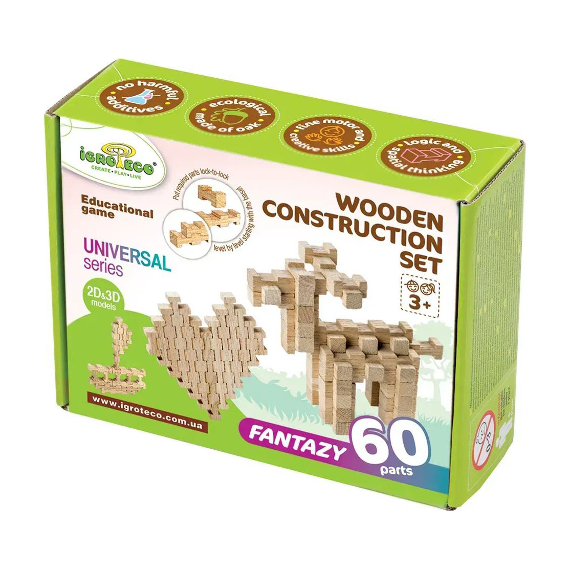 

Дерев'яний конструктор Igroteco Фантазія, 60 деталей, від 3 років (900057)
