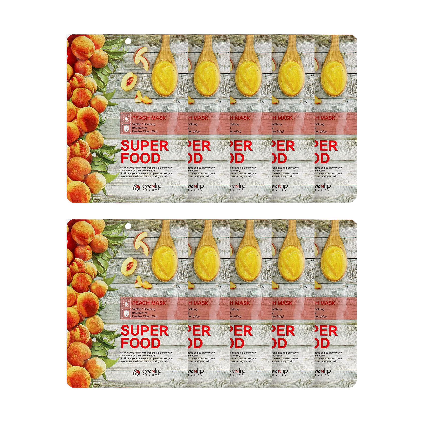 

Тканинна маска для обличчя Eyenlip Super Food Peach Mask з екстрактом персика, 10*23 мл