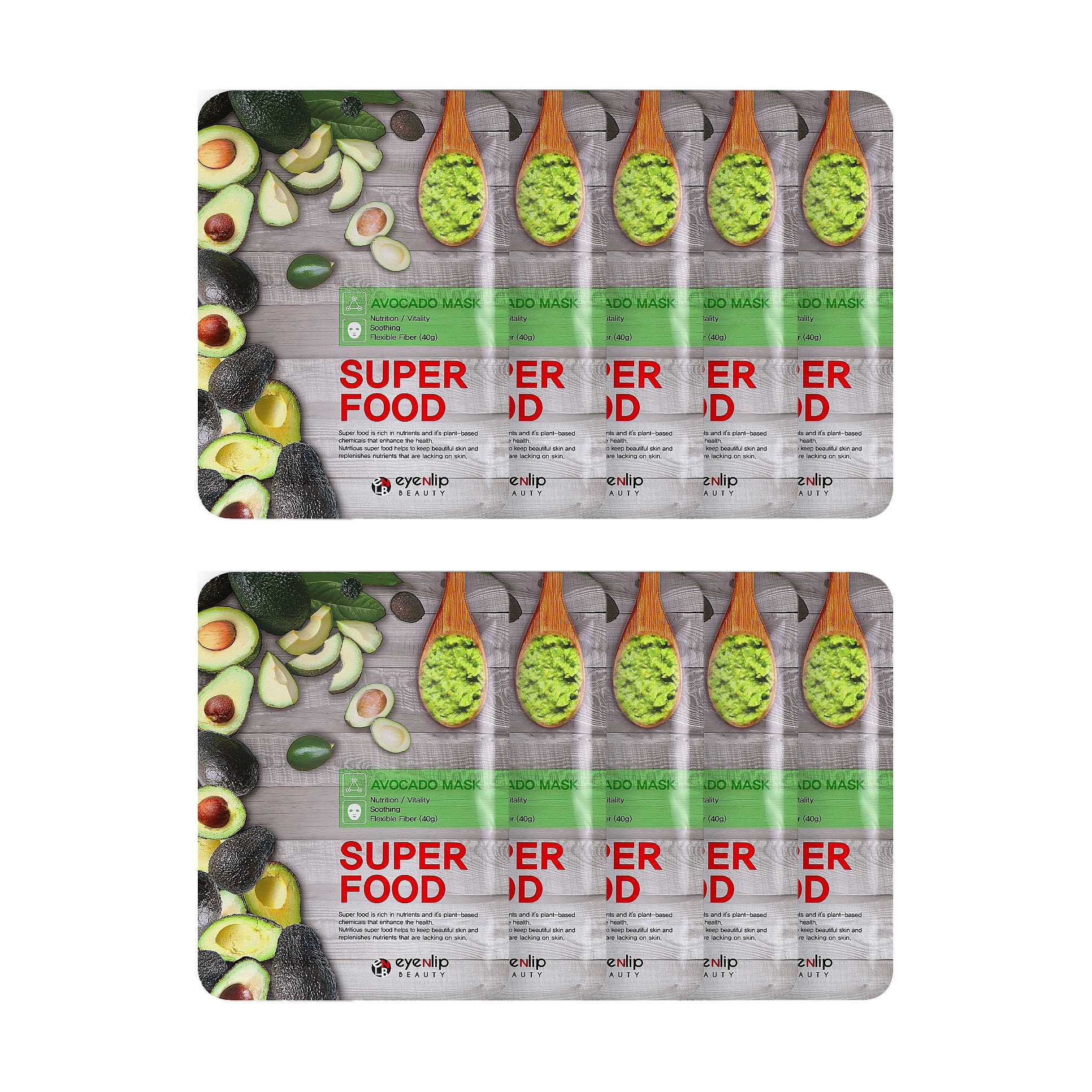 

Тканинна маска для обличчя Eyenlip Super Food Avocado Mask з екстрактом авокадо, 10*23 мл