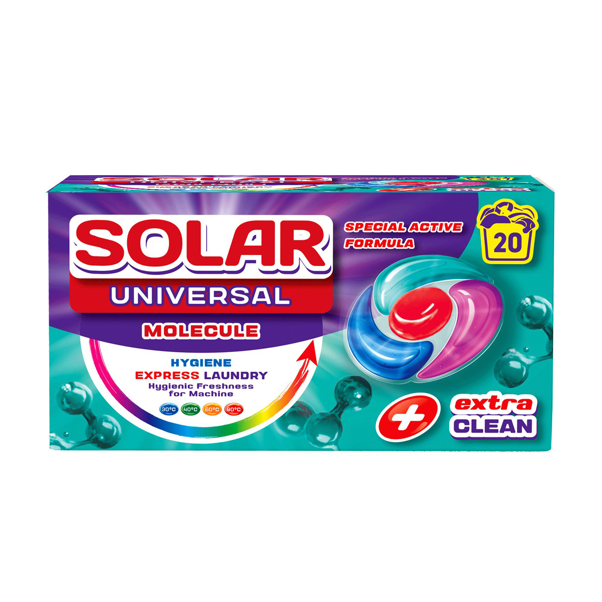 

Капсули для прання Solar Universal Molecule, 20 циклів прання, 20 шт