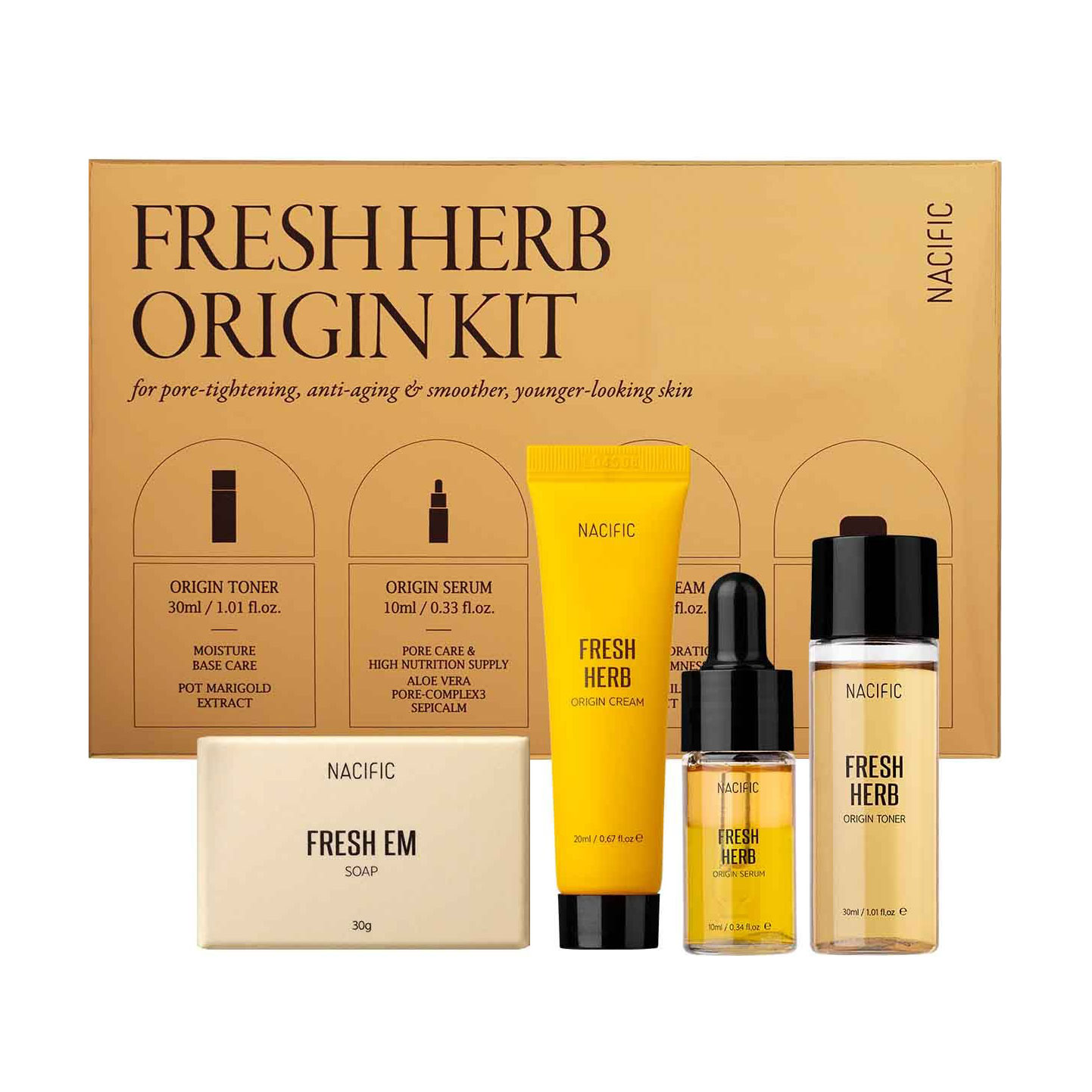 

Набір для обличчя Nacific Fresh Herb Origin Kit (тонер, 30 мл + сироватка, 10 мл + крем, 20 мл + мило, 30 г)