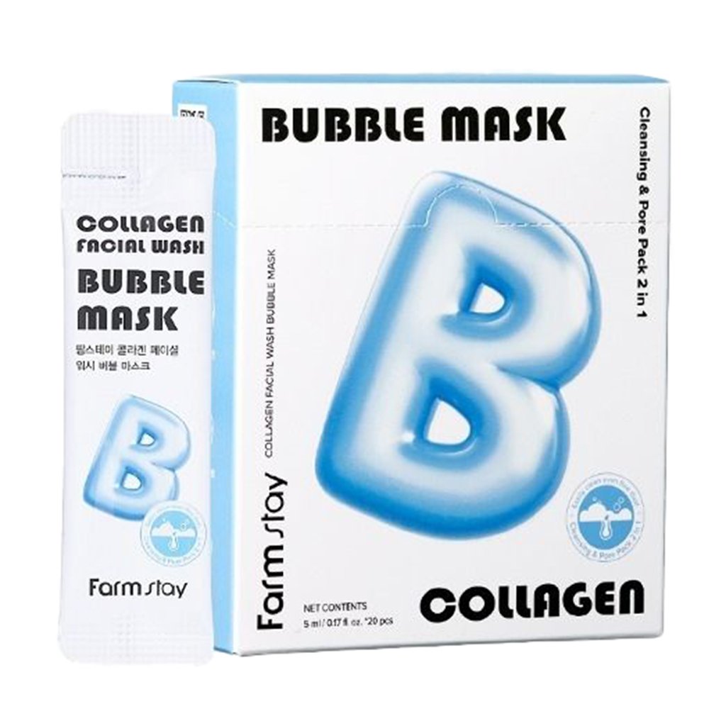

Бульбашкова маска для обличчя FarmStay Collagen Facial Wash Bubble Mask з колагеном, 20*5 мл