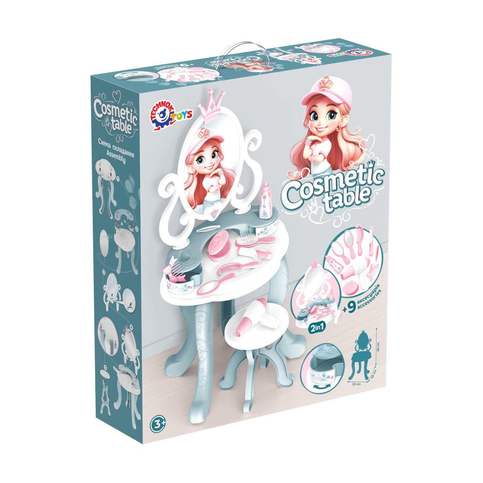 

Дитячий косметичний столик TechnoK з дзеркалом, на ніжках, в коробці, ментоловий, від 3 років (1638)