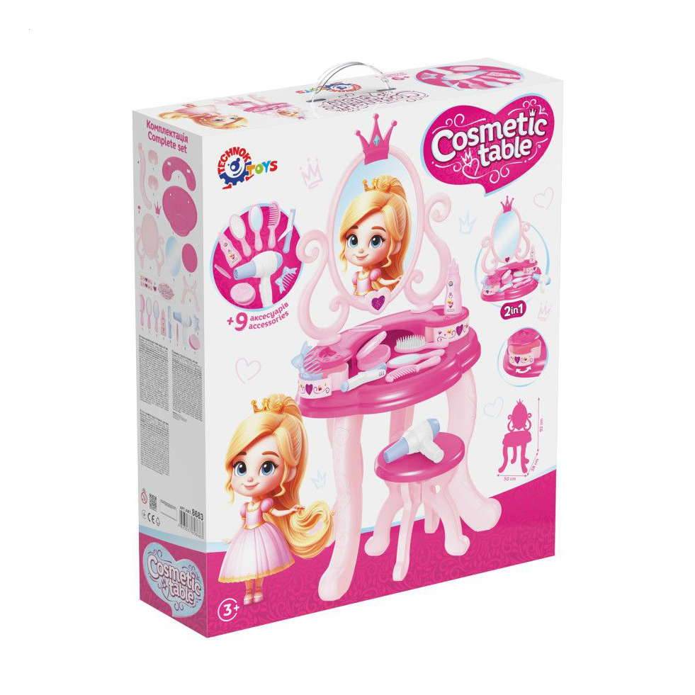 

Дитячий косметичний столик TechnoK з дзеркалом, на ніжках, в коробці, рожевий, від 3 років (8683)