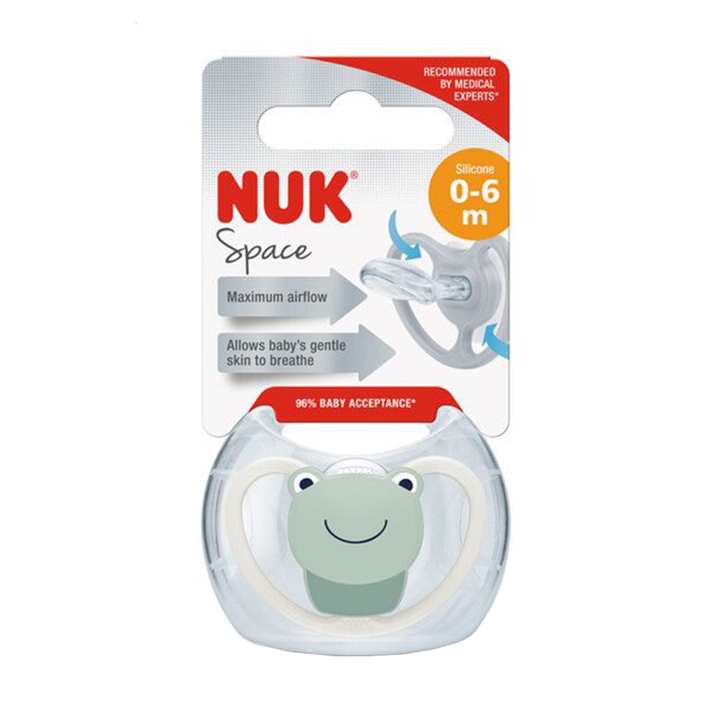 

Силіконова ортодонтична пустушка NUK Space від народження до 6 місяців, жабка, 1 шт (3952600)