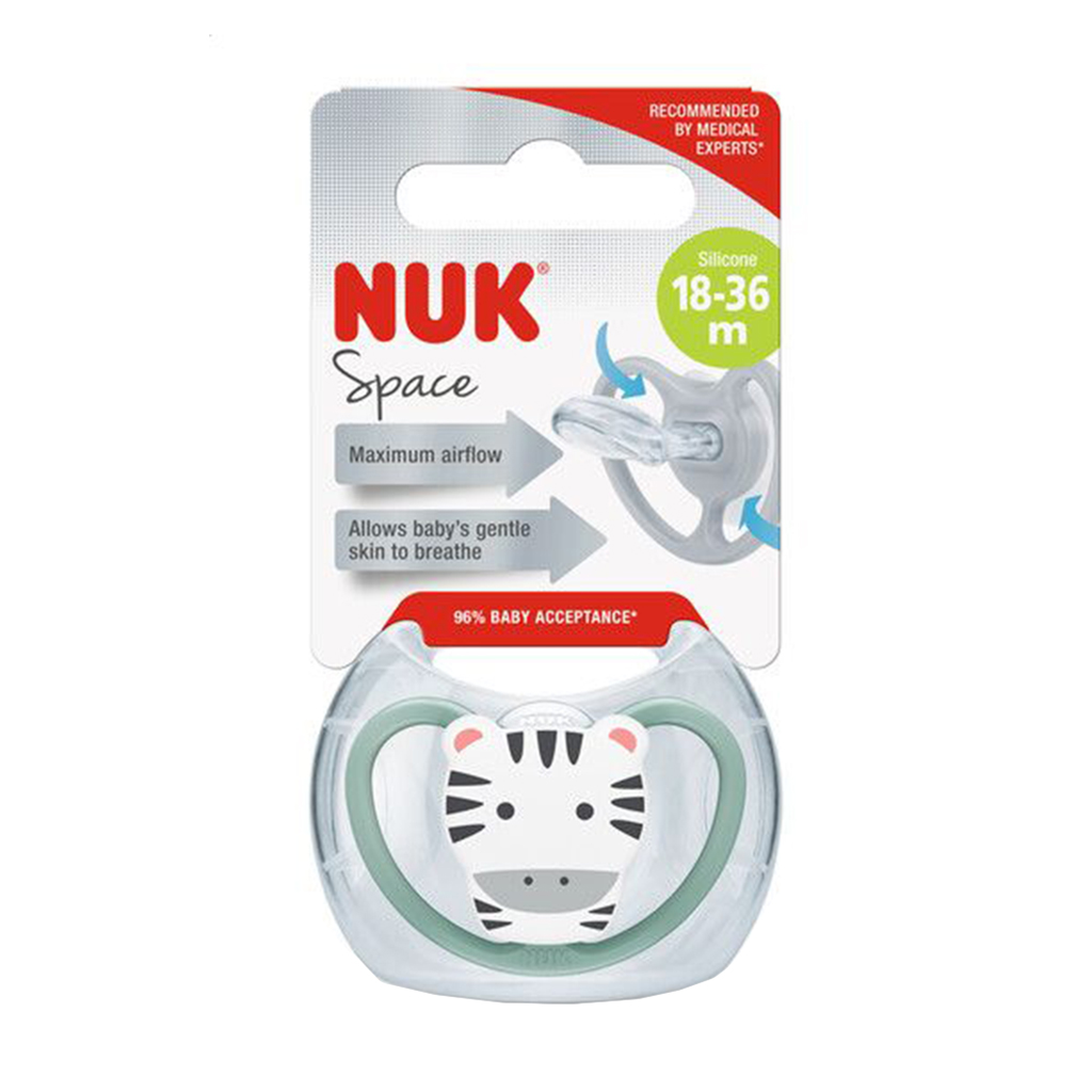 

Силіконова ортодонтична пустушка NUK Space від 1.5 до 3 років, зебра, 1 шт (3952623)