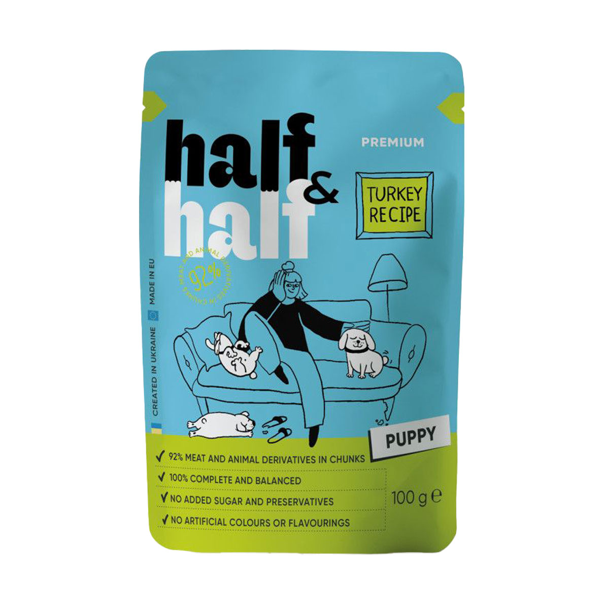 

Вологий корм для цуценят Half&Half Turkey In Gravy For Puppy шматочки індички в соусі, 100 г