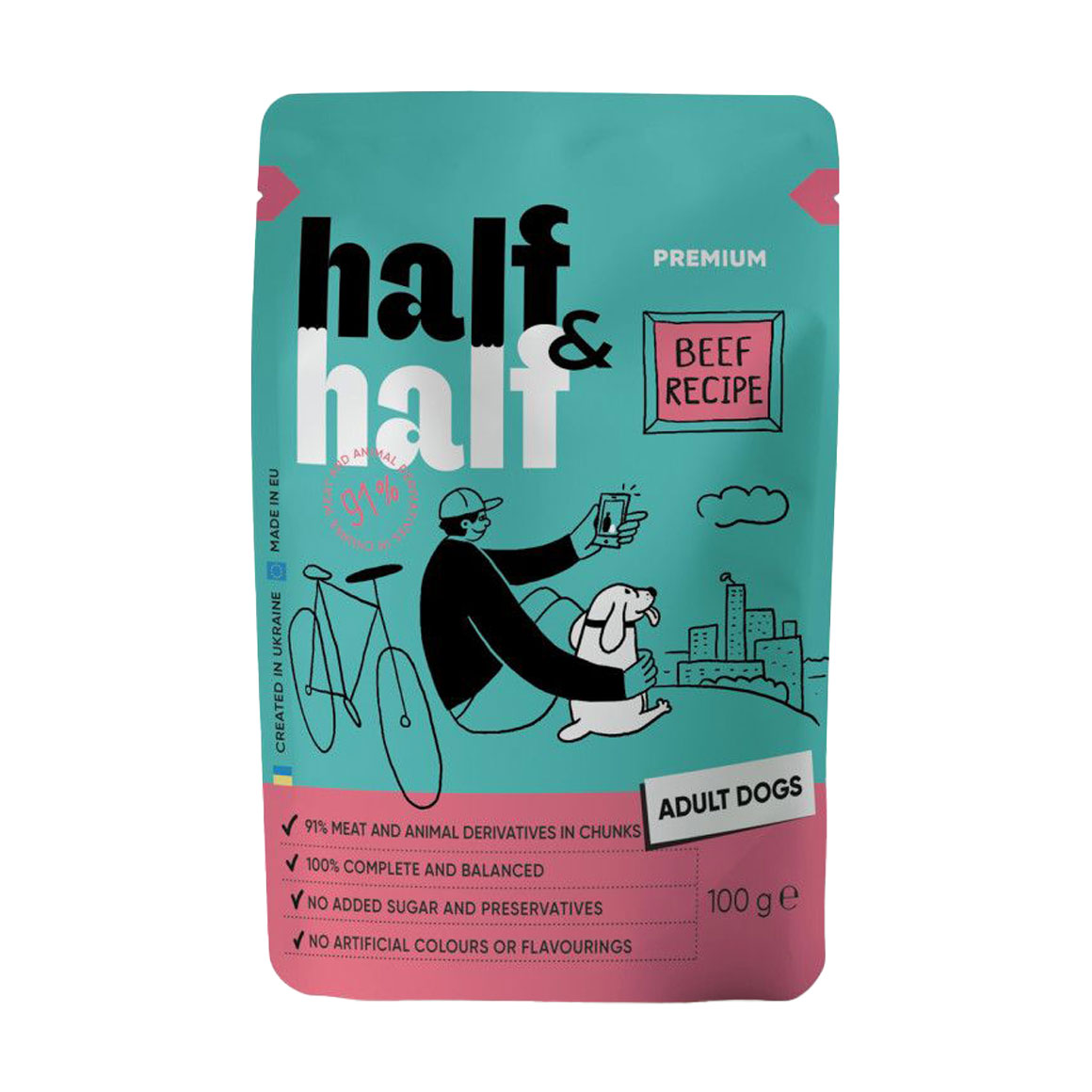 

Вологий корм для дорослих собак Half&Half Beef In Gravy For Adult Dogs шматочки яловичини в соусі, 100 г