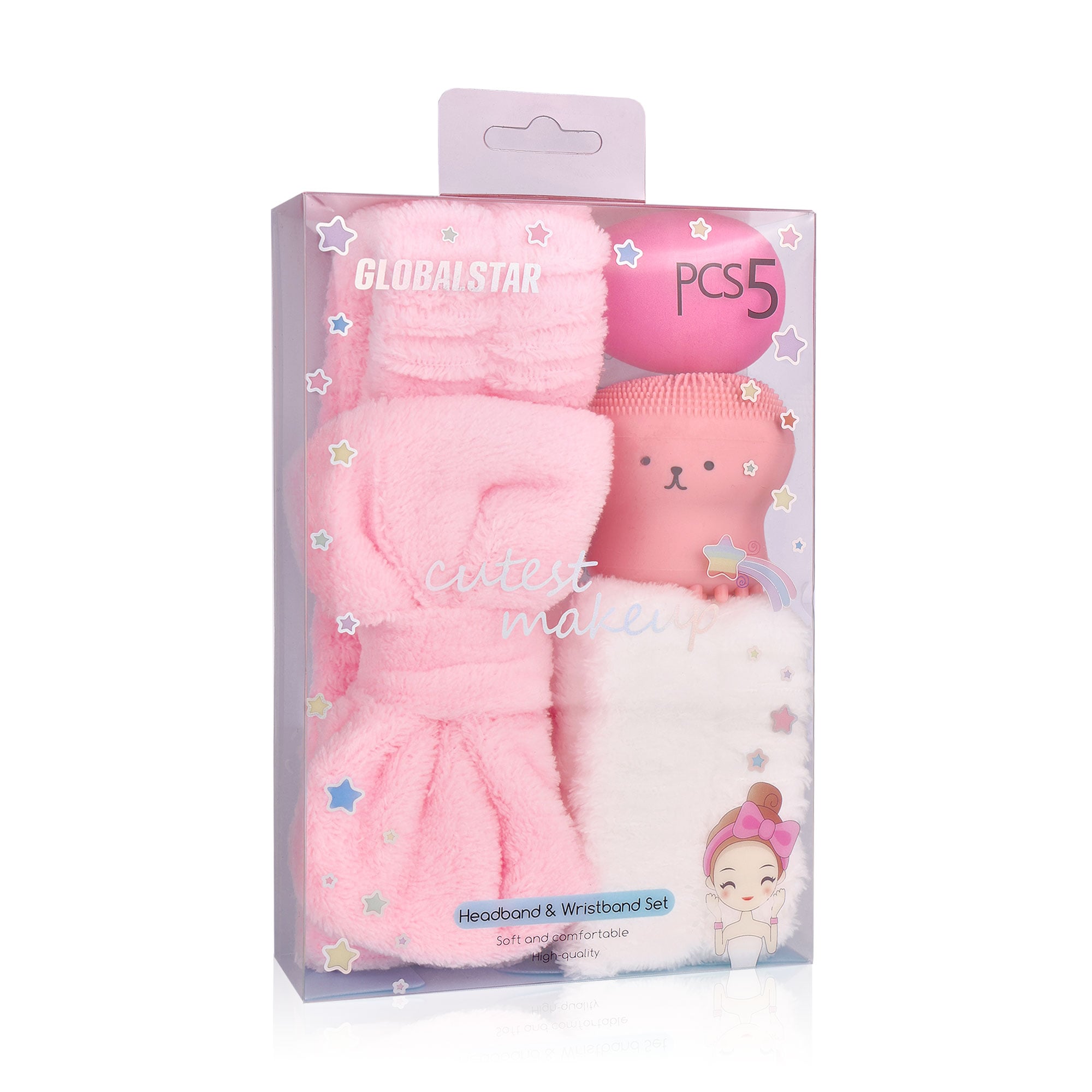 

Набір для догляду за обличчям Sovart (пов'язка косметична, 1 шт + нарукавники, 1 пара + силіконова щіточка, 1 шт + бьюті-блендер, рожевий - 1 шт)