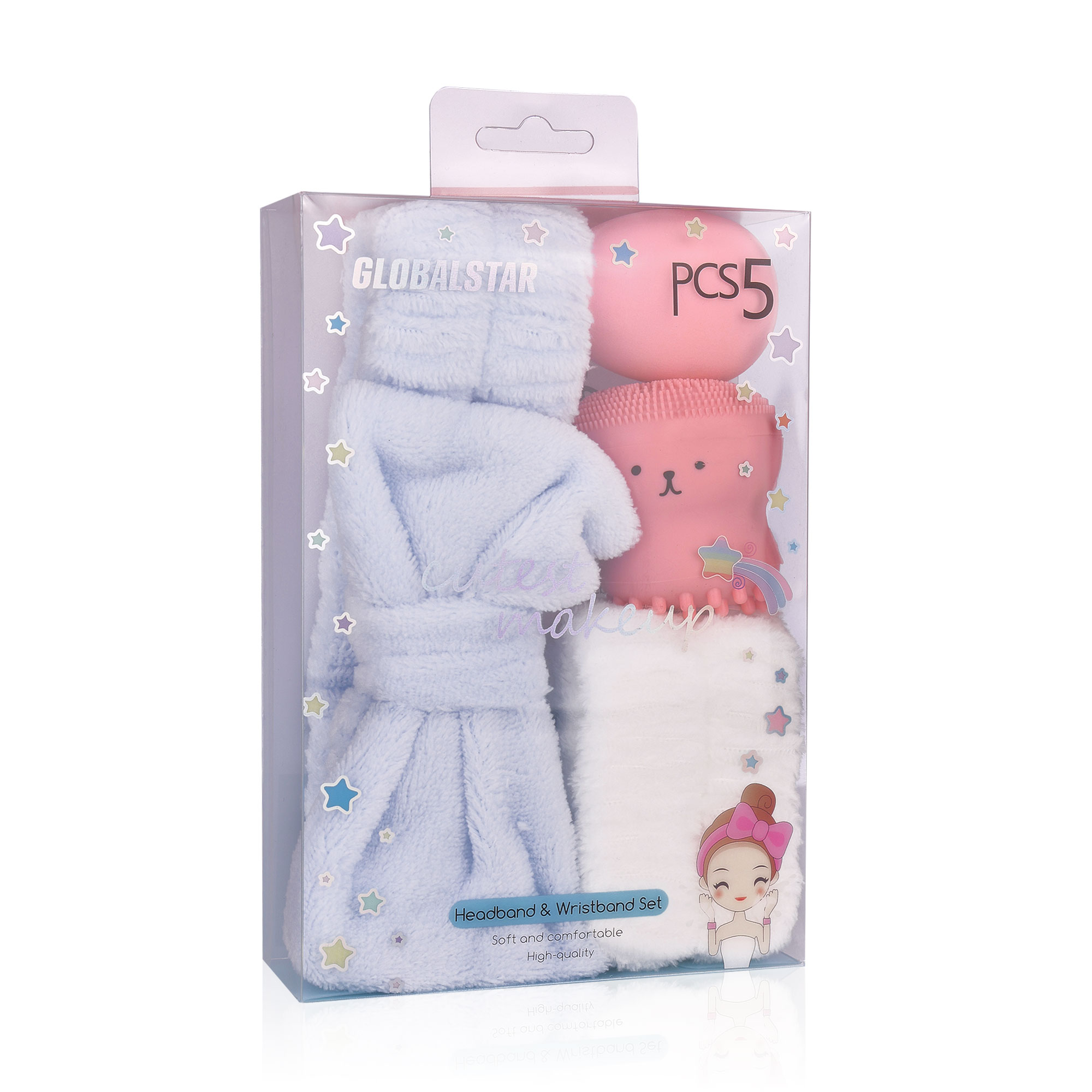 

Набір для догляду за обличчям Sovart (пов'язка косметична, 1 шт + нарукавники, 1 пара + щіточка, 1 шт + бьюті-блендер, блакитно-рожевий - 1 шт)