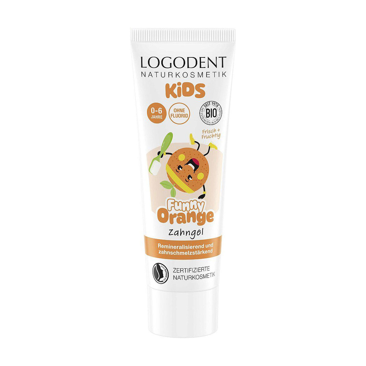 

Дитячий зубний гель Logodent Kids Tooth Gel Funny Orange без фтору, від народження до 6 років, 75 мл